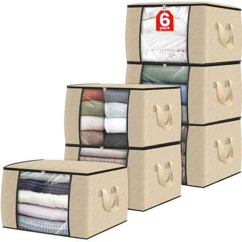 Fab totes 6-pack clothes storage, front view, showing large capacity for garments.
