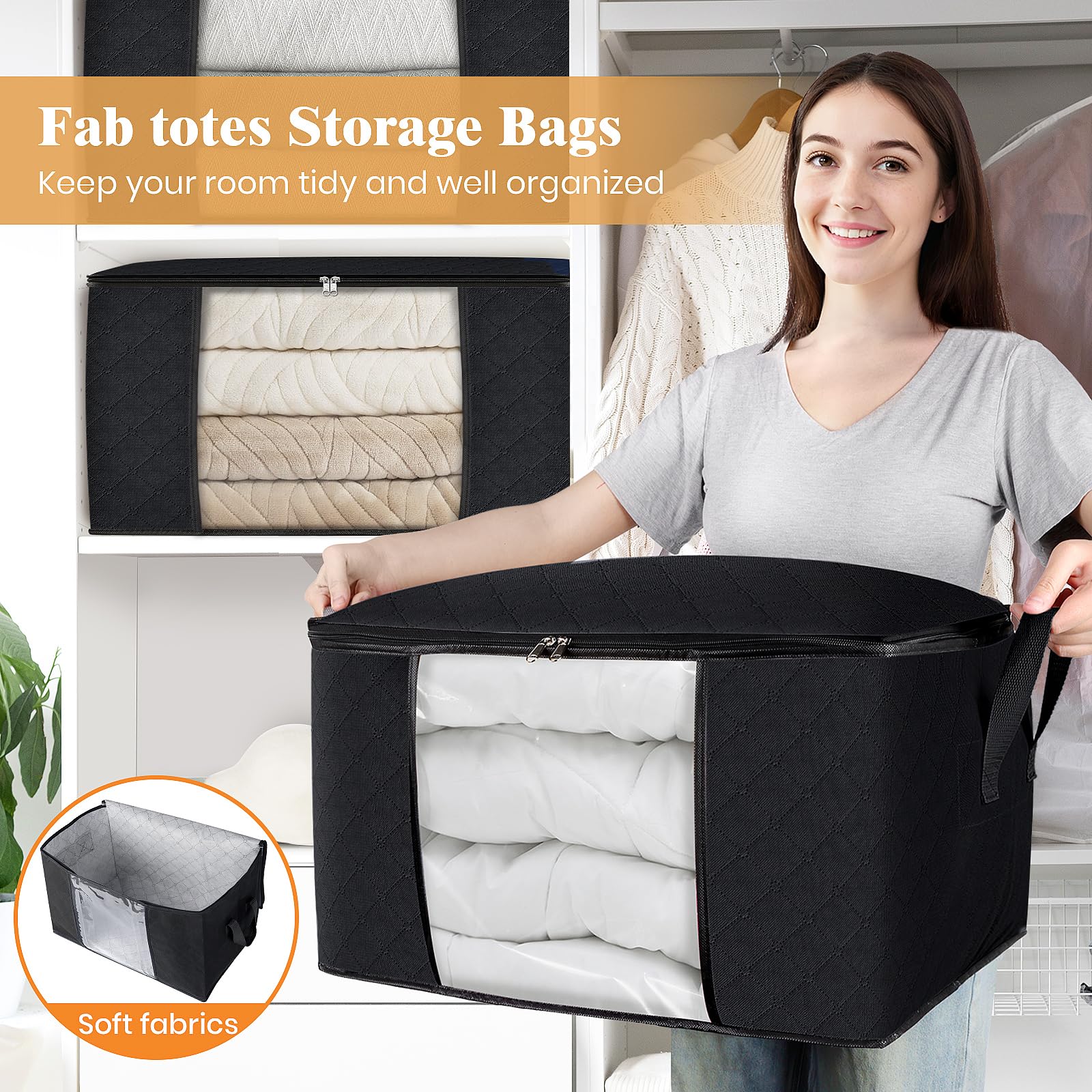 Fab totes foldable stackable design helps save space when not in use.