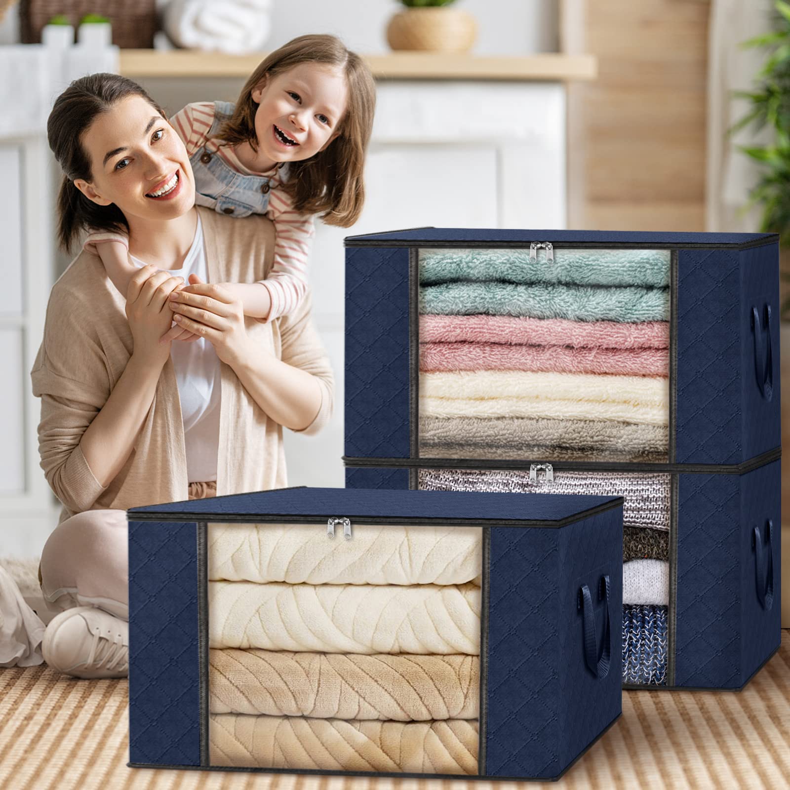 Fab totes foldable and stackable for compact storage.