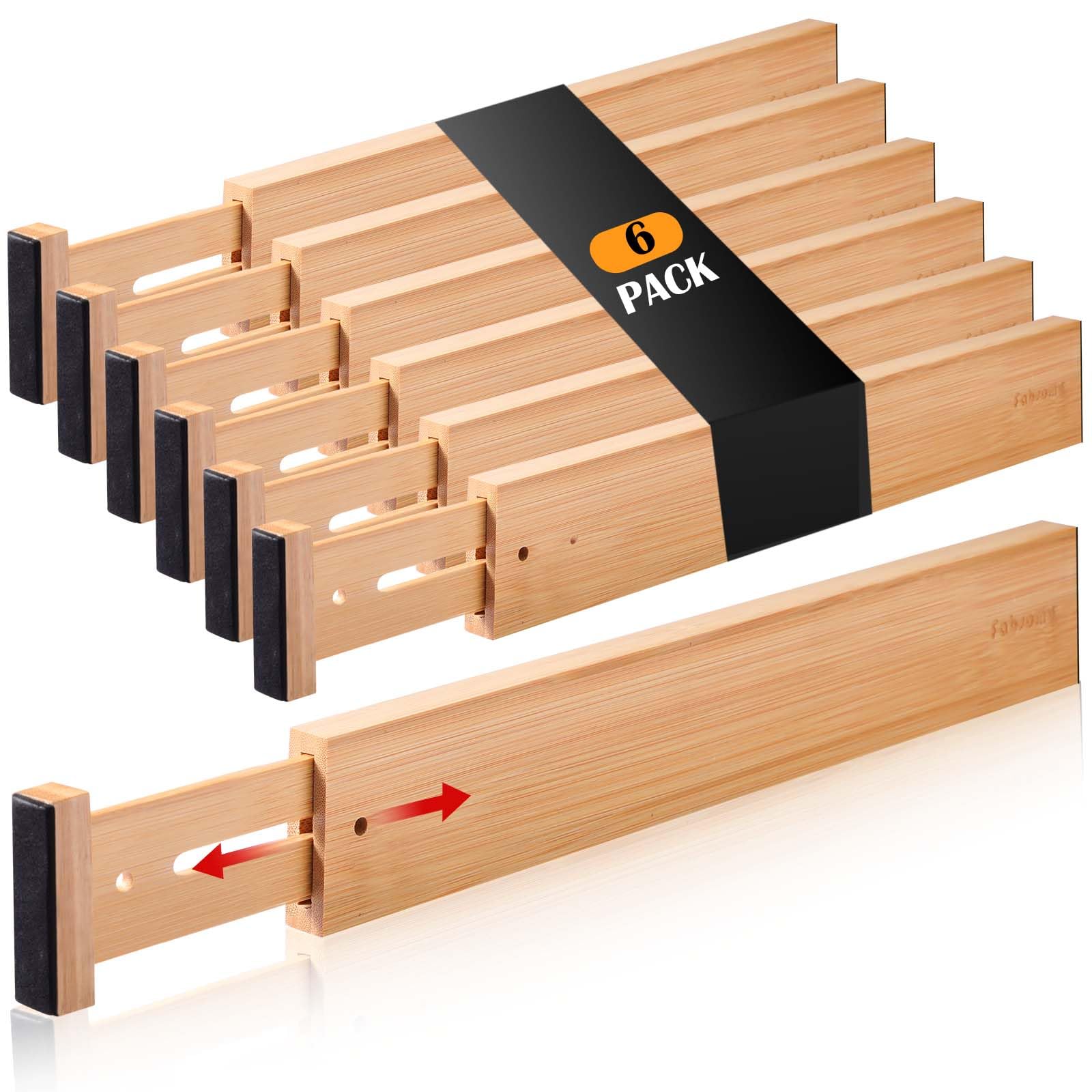 Fabsome bamboo drawer divider, six-pack, for tidy, space-saving organization.