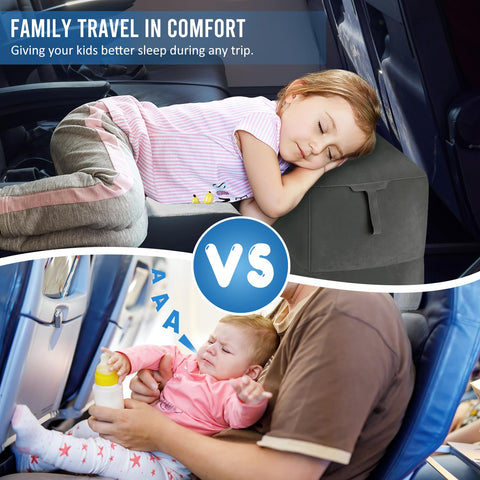 Fabuday airplane foot rest inflated on seat providing leg support.