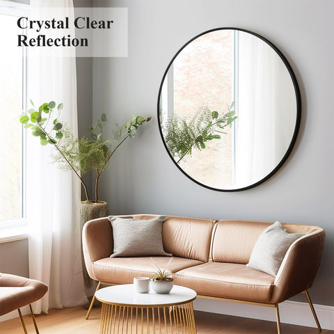 Fabuday bathroom round mirror wide-angle view emphasizing brightness and clear reflection