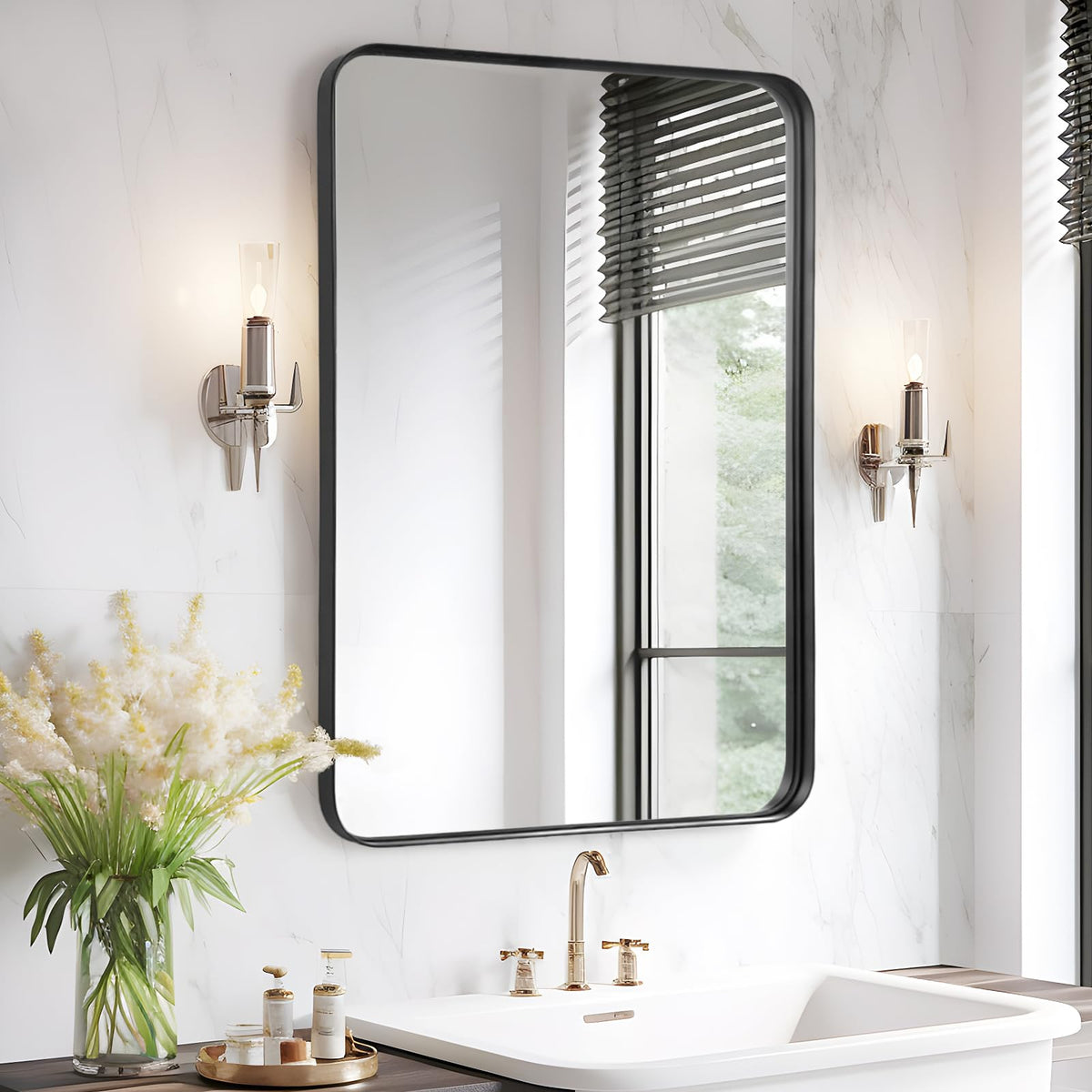 Fabuday 24x36 black front view mirror highlights spacious vanity and bright reflections