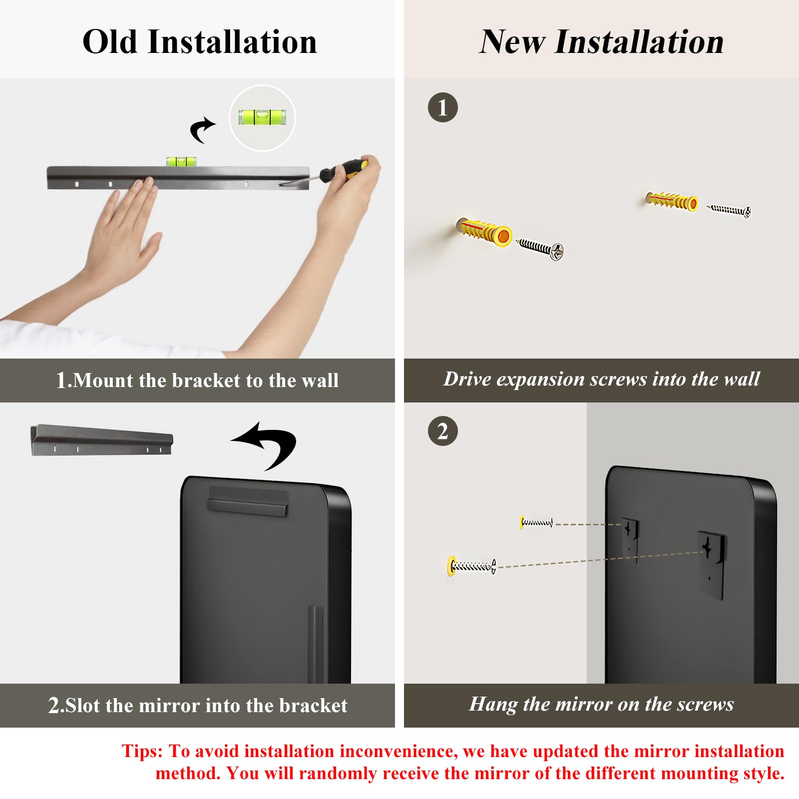 Fabuday mirror adaptable to vertical or horizontal mounting in any space