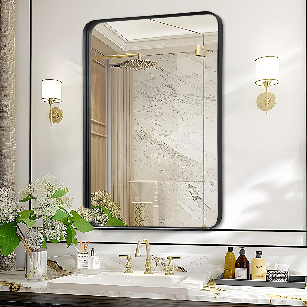 Fabuday rectangular black-framed bathroom mirror above a modern vanity