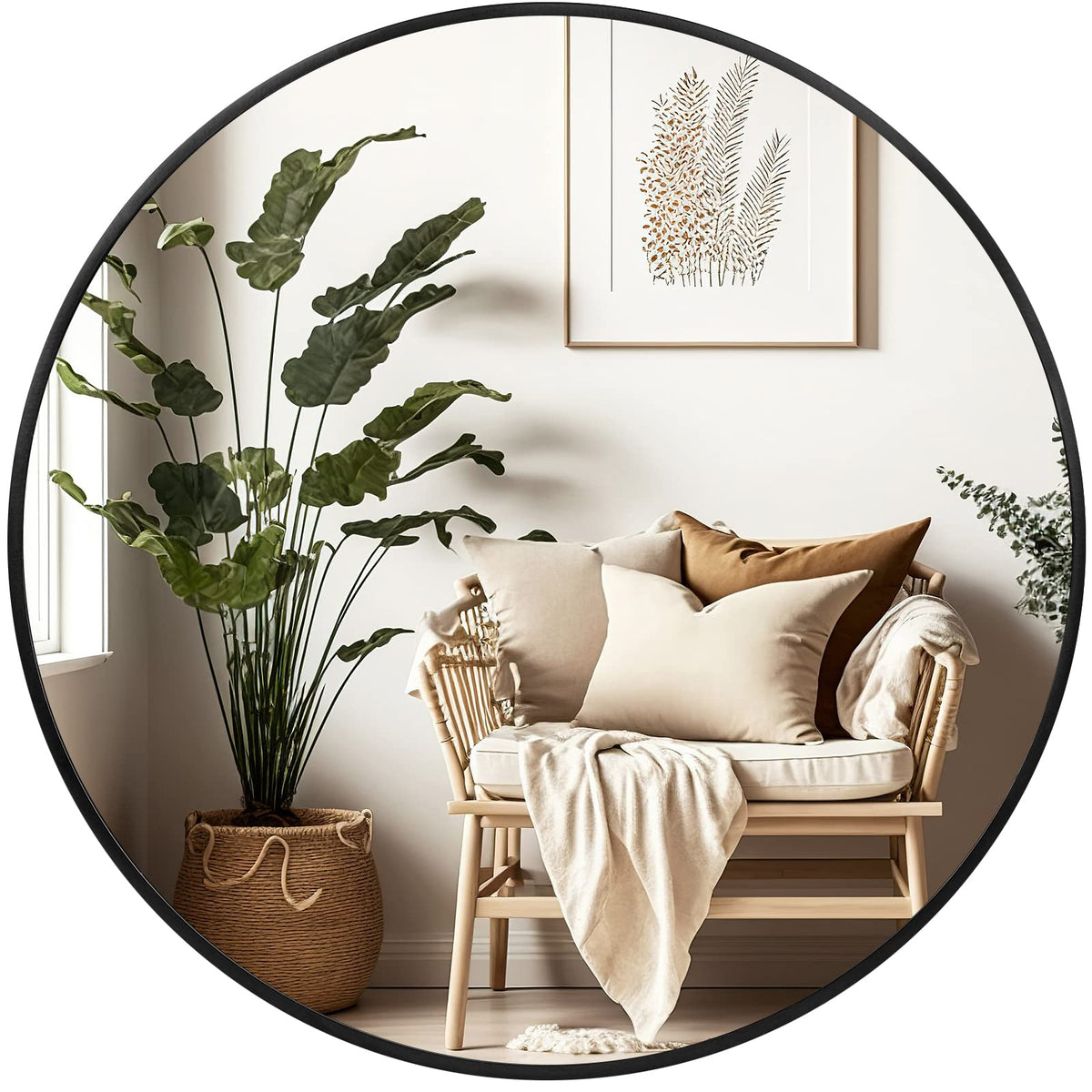 Fabuday black circle mirror, 20inch wall mounted, ideal for a sleek bathroom or hallway.