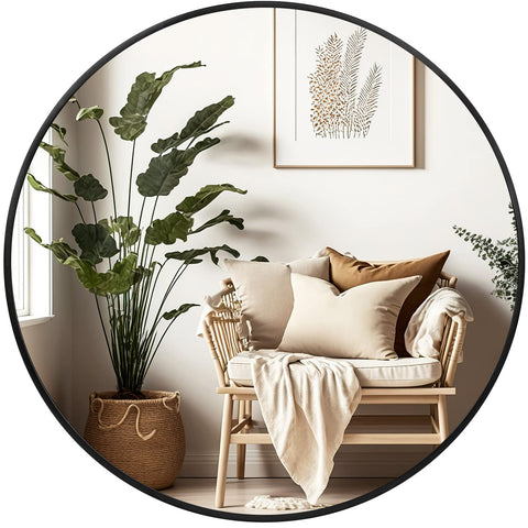 Fabuday black circle mirror, 20inch wall mounted, ideal for a sleek bathroom or hallway.