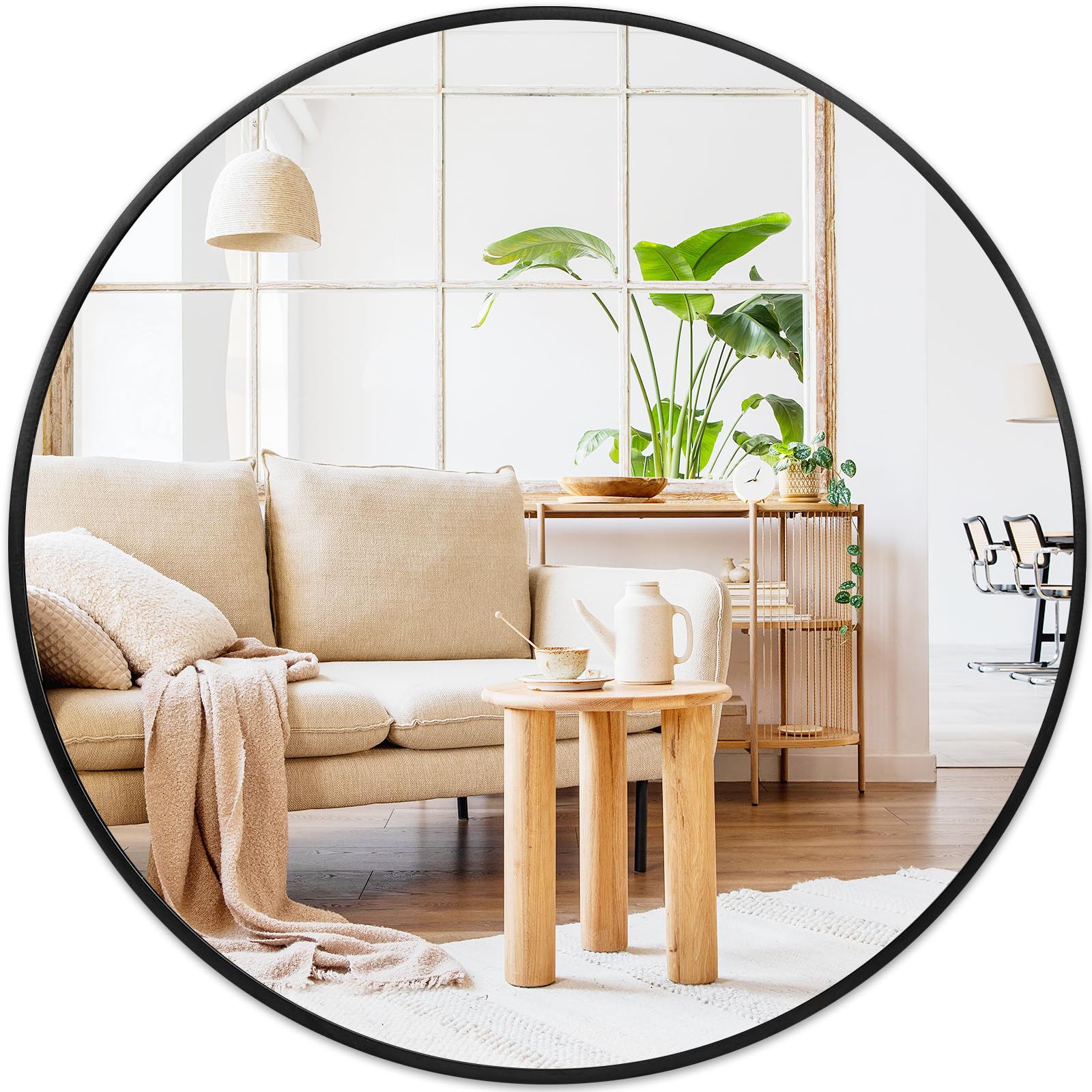Fabuday black round mirror 30-inch front view adds a bold focal point for modern bathrooms