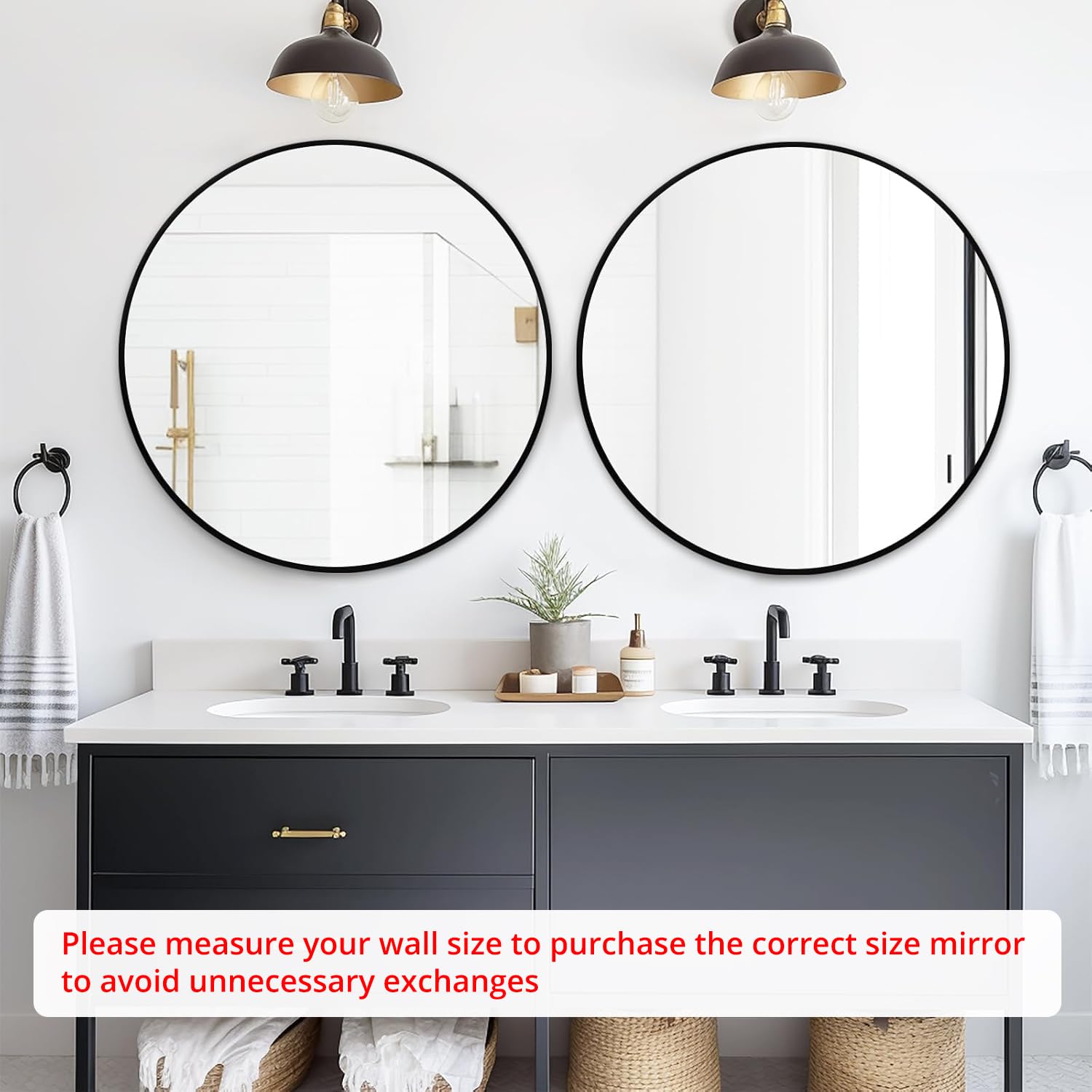 Fabuday 30-inch round mirror side detail shows sturdy matte frame and clean lines for durable wall decor