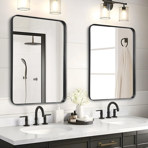 Fabuday over-sink 36x24 mirror reflects bright bathroom lighting