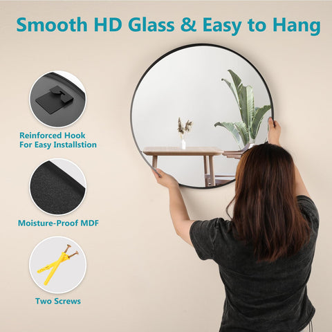 Fabuday round bedroom mirror creates a calm, airy mood.