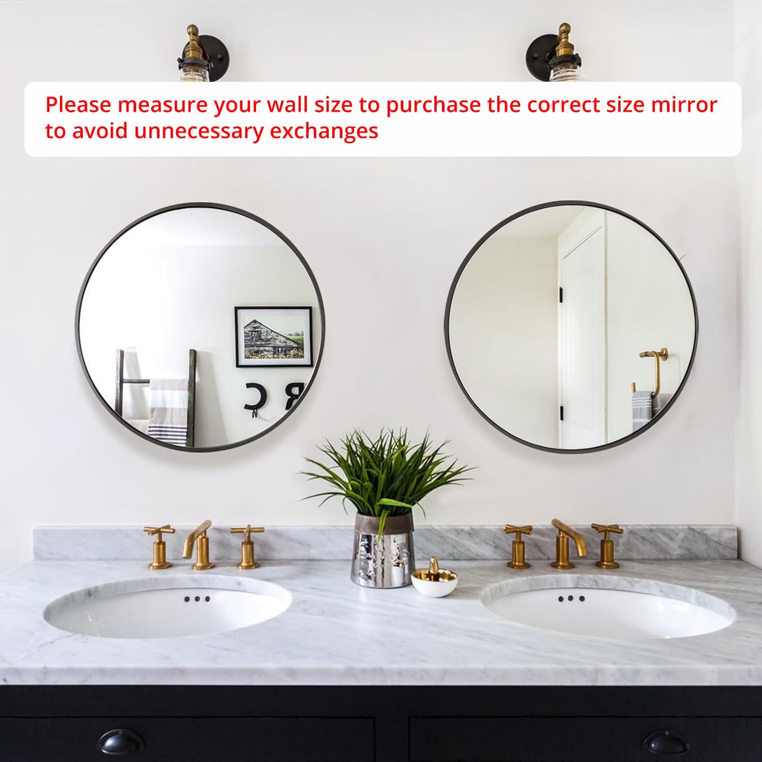 Fabuday round matte-black bathroom mirror adds brightness and modern style.