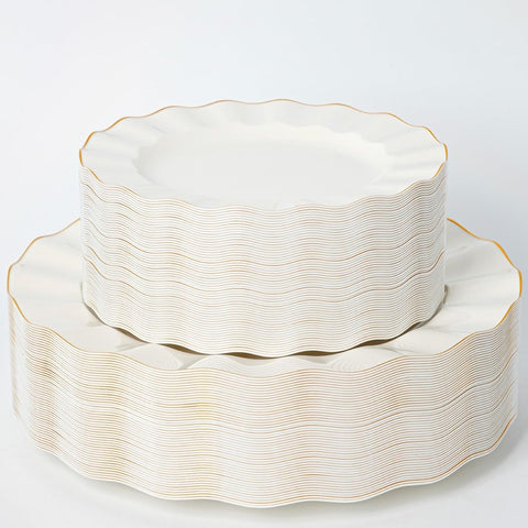 Fabulous Party ivory wave dinner plate with gold trim for elegant dining settings