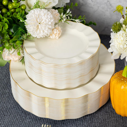 Fabulous Party table setup featuring ivory-wave plates for a cohesive look