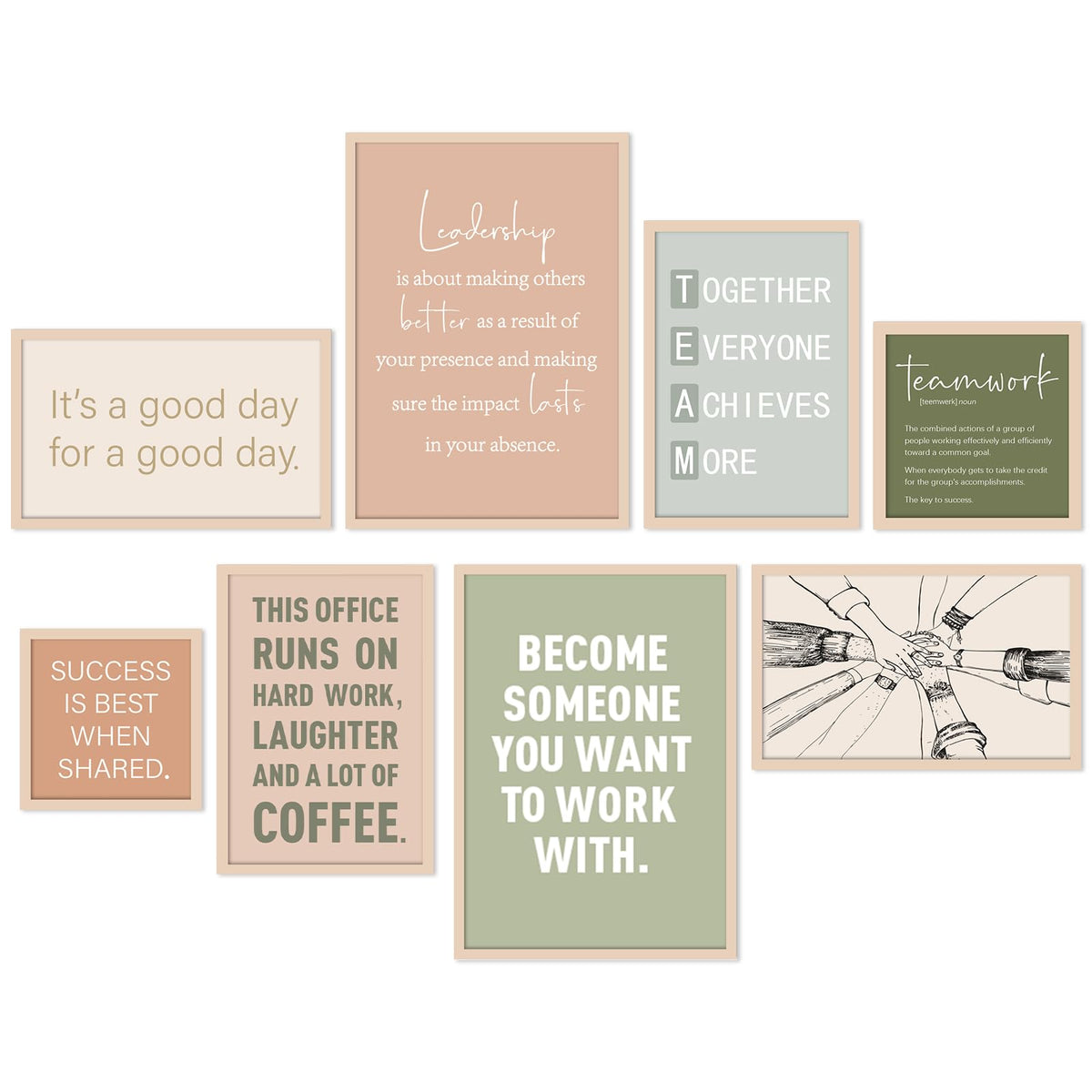 Faccito 8-piece office wall decor with motivational quotes to boost productivity.