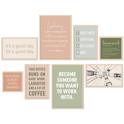 Faccito 8-piece office wall decor with motivational quotes to boost productivity.