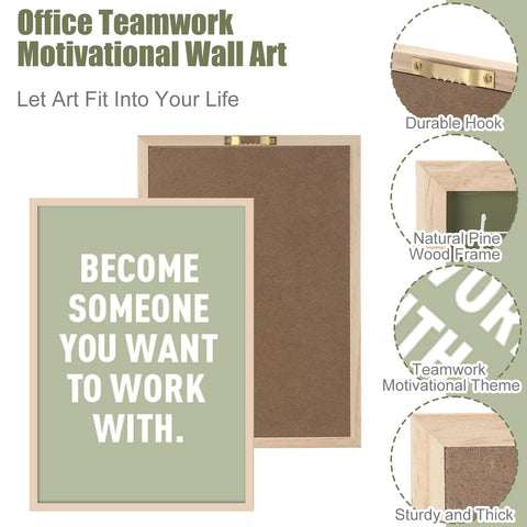 Faccito teamwork motivational art in wooden frames promotes collaboration in offices.