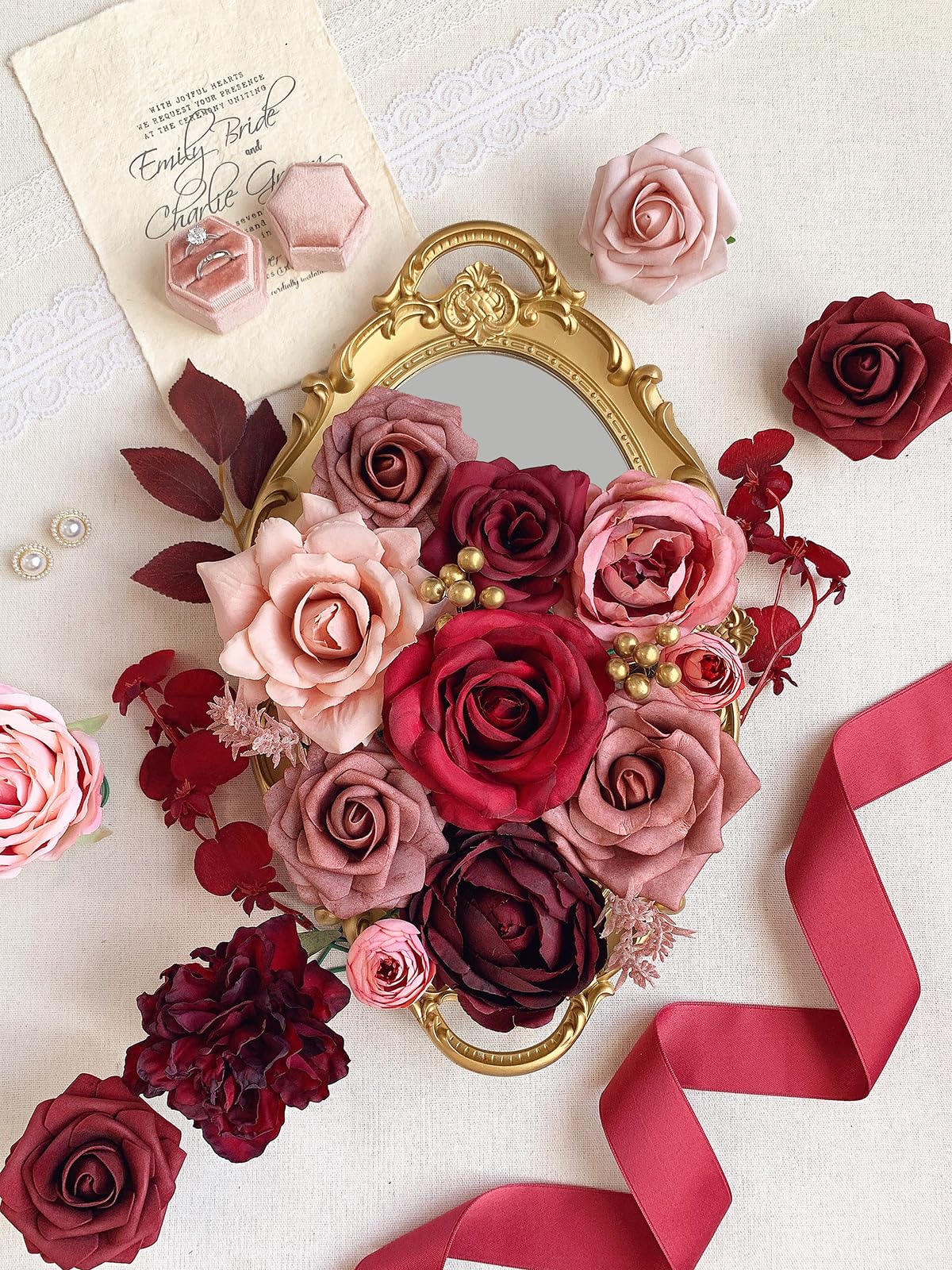 FACINOC burgundy roses wedding-diy set offering durable, reusable decor ideas.