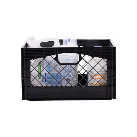 Factory Direct Partners three-pack milk crates arranged on shelf for easy organization