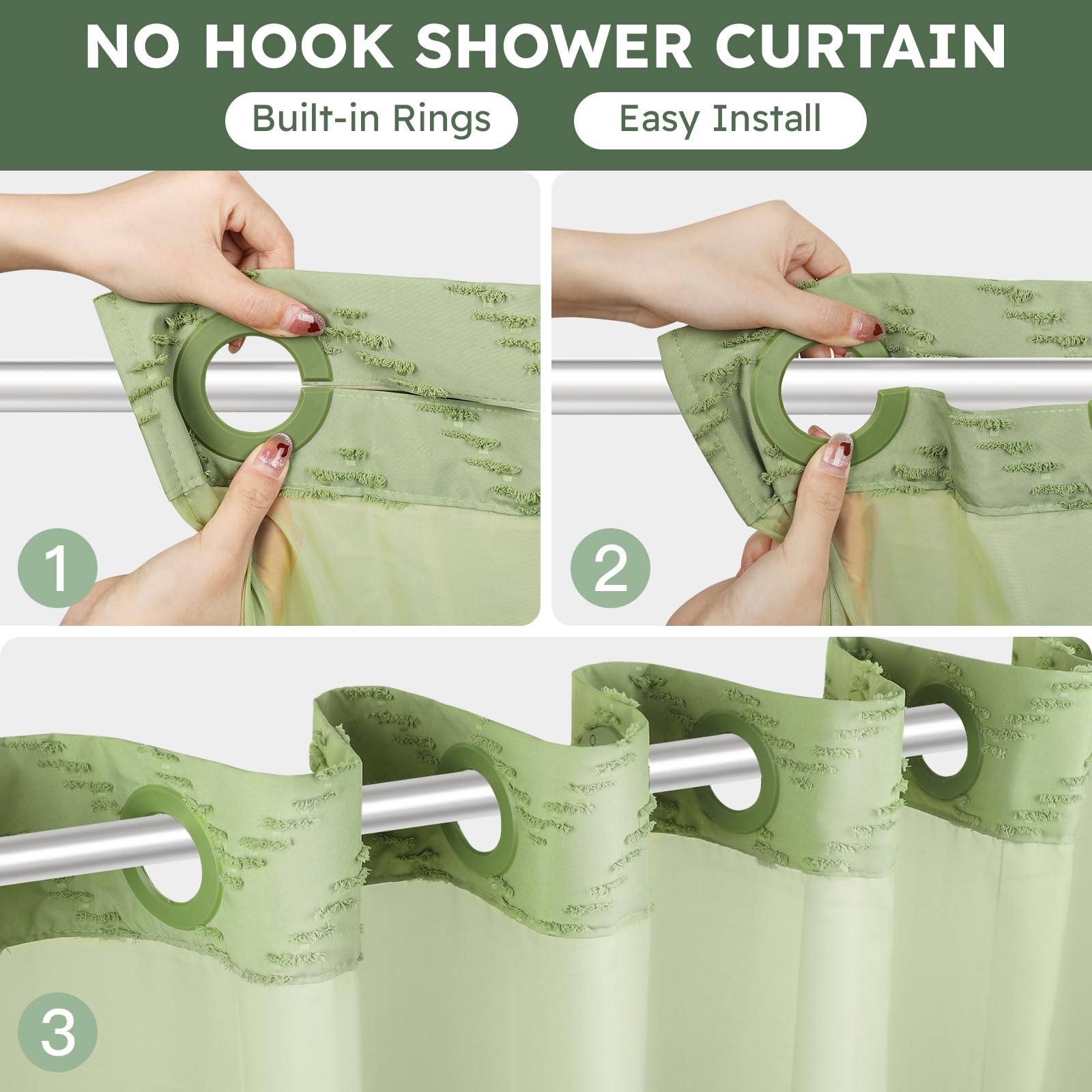 FADOTY inside liner with snap-on design for quick washing without removing the entire curtain.