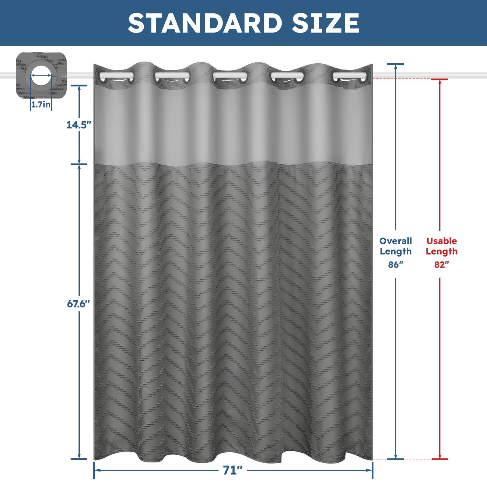 FADOTY 71x86 shower curtain provides generous coverage for tall baths.