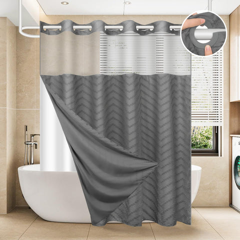 FADOTY no-hook shower curtain with built-in rings for quick installation.