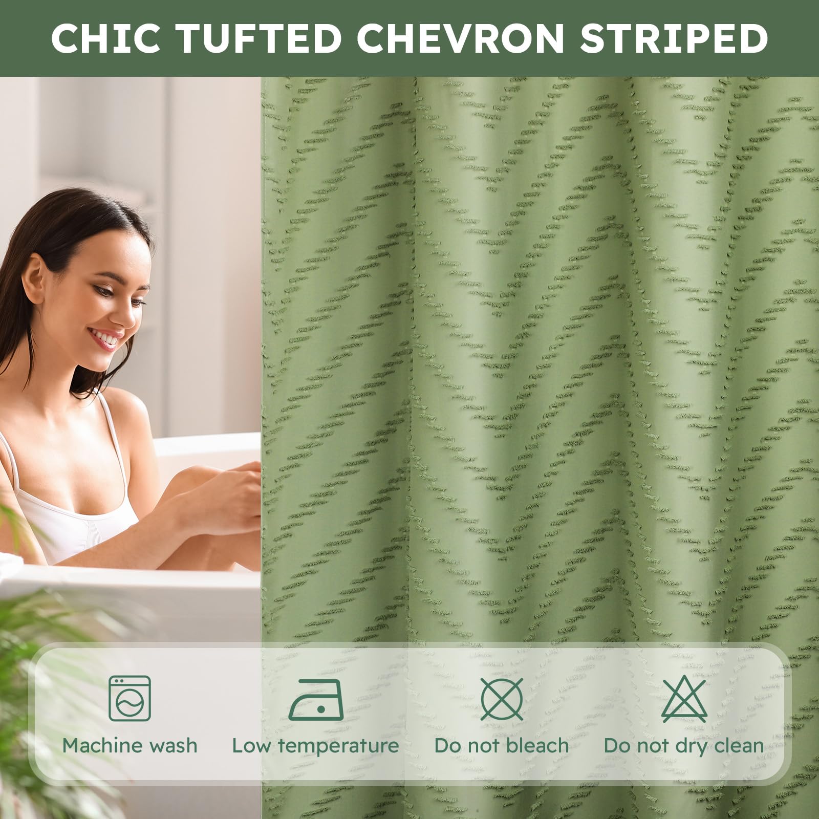 FADOTY sage-green tufted chevron pattern adds chic texture to bathroom decor.