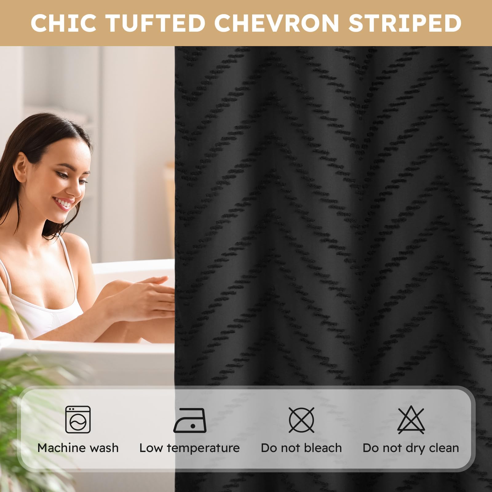 FADOTY 71x74 standard curtain with tufted chevron pattern for a chic bathroom.