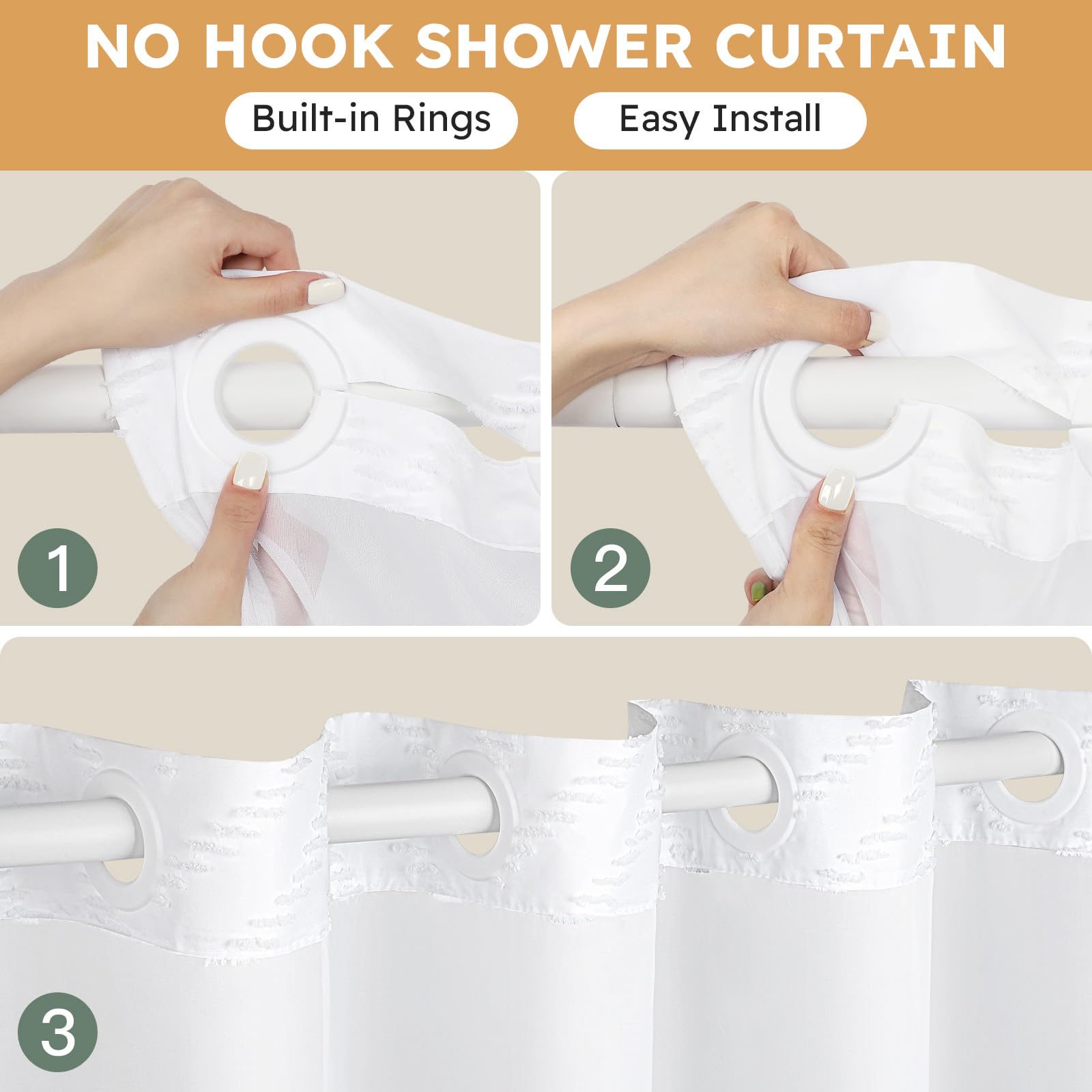 FADOTY snap-in liner inner curtain for quick washing without removing the whole curtain