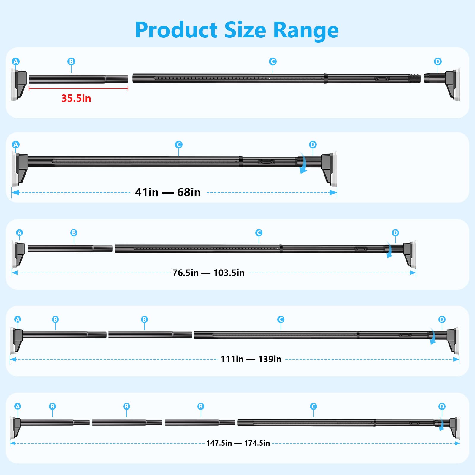 FADOTY tension rod suitable for indoor and outdoor use