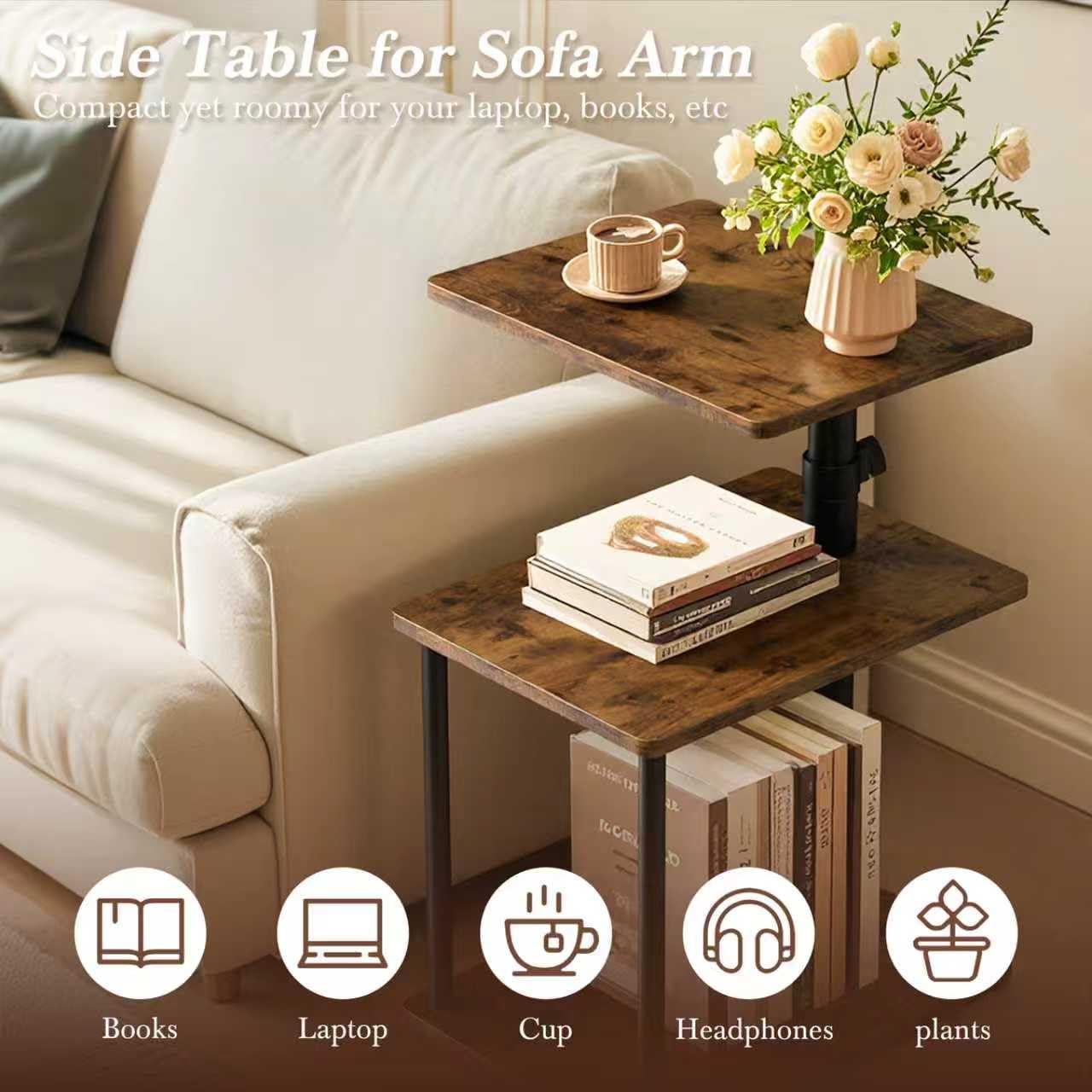 Faesun 3-tier night stand offers visible storage and organization.