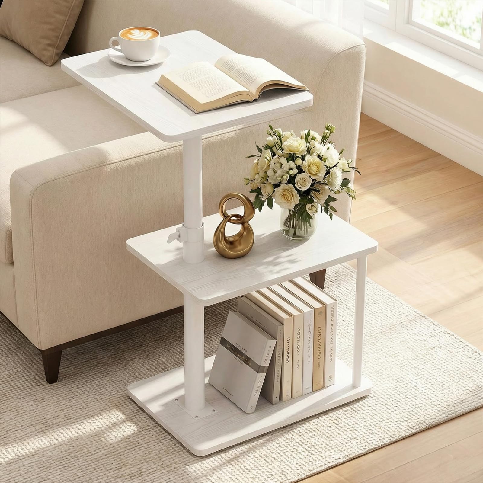 Faesun 360-degree swivel side table beside the sofa for easy reach