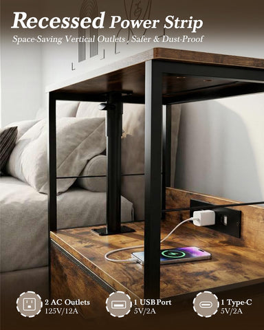 Faesun nightstand with built-in charging station powers devices overnight.