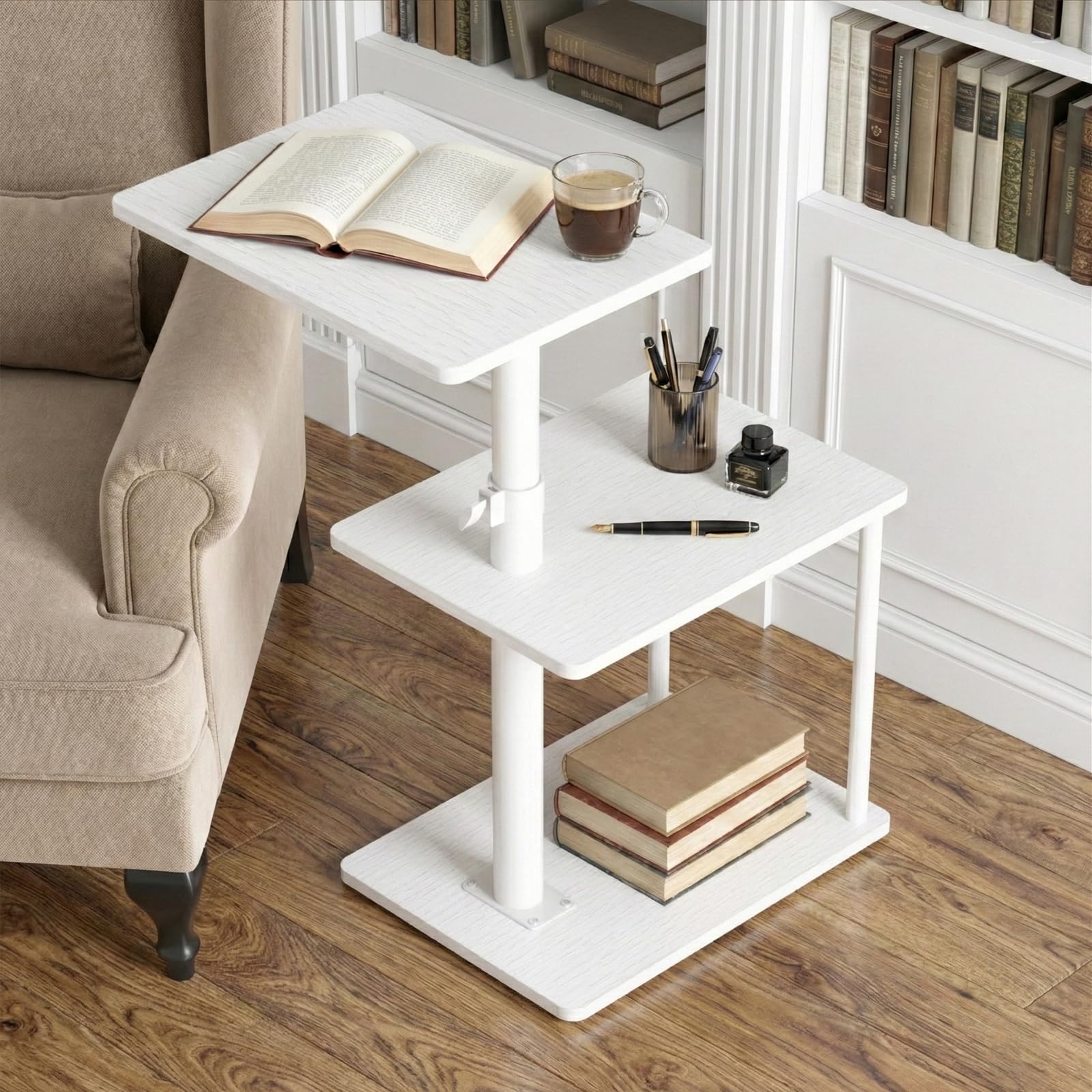 Faesun C-shaped end table with open shelf for snacks and remotes