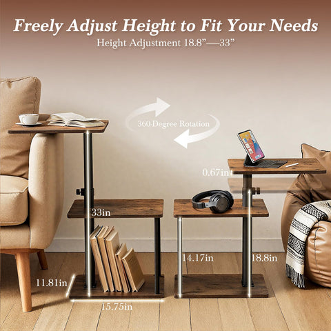 Faesun height adjustable end table aligned with sofa height.