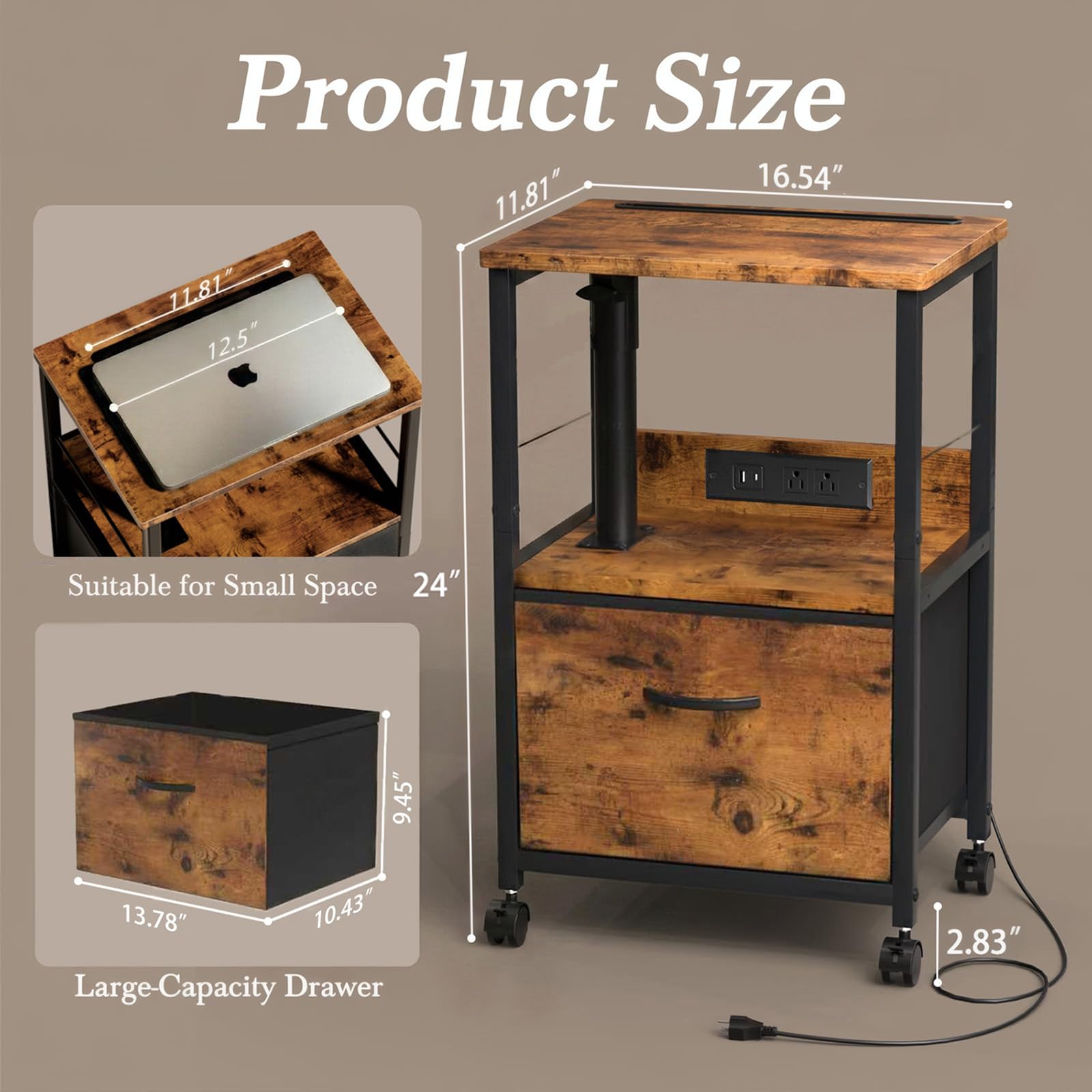 Faesun nightstand with fabric drawer stores remotes and cables.