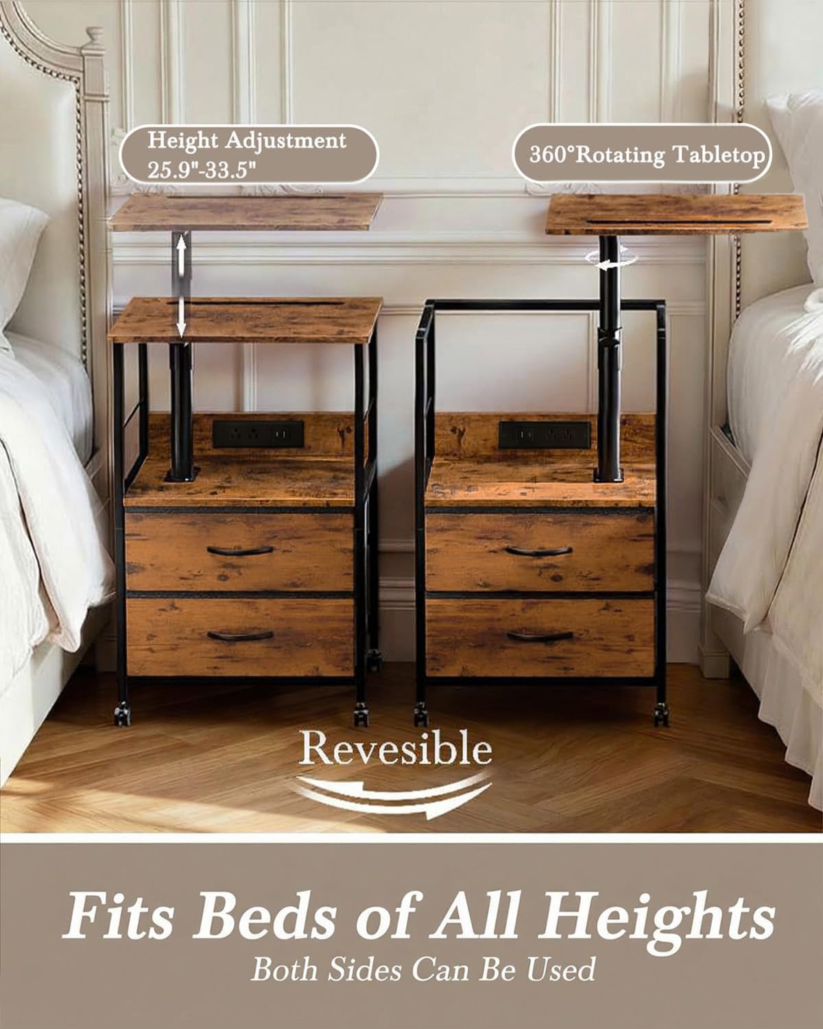 Faesun nightstand with two fabric drawers keeps bedside essentials neatly organized.