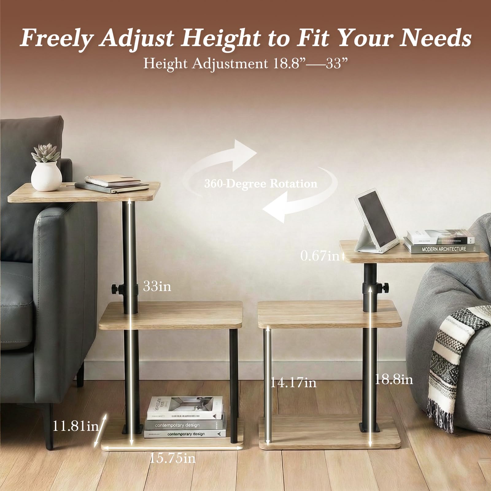 Faesun open storage shelf end table keeps books and devices within easy reach