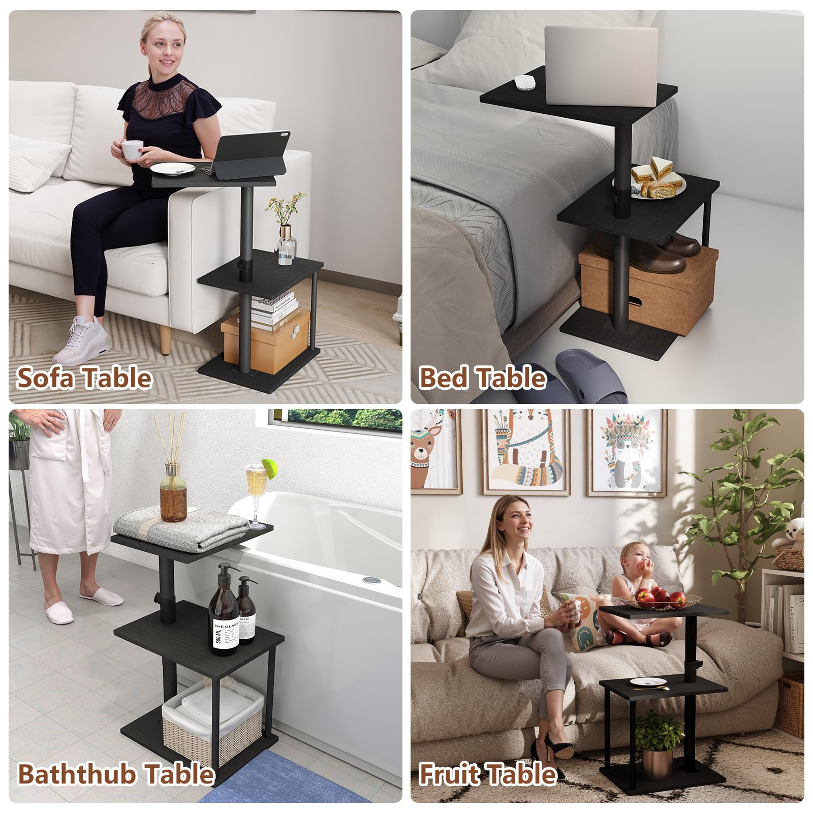 Faesun adjustable-height end table set from 18 to 33 inches for comfort