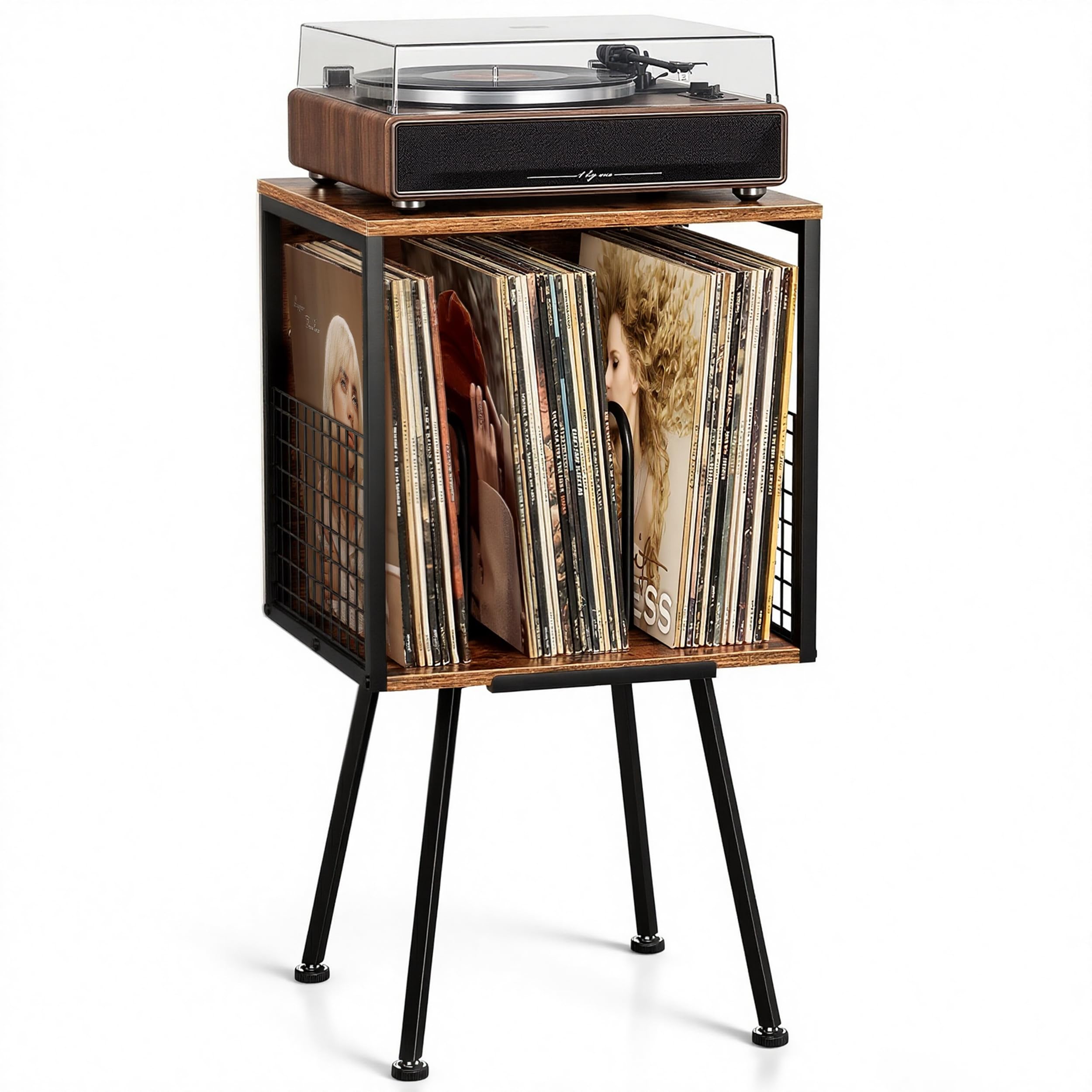 Faesun top view shows organized turntable setup with accessible storage