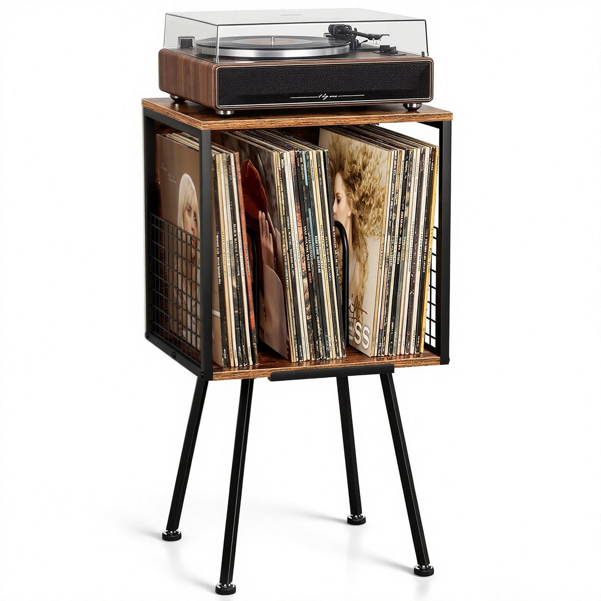 Faesun top view shows organized turntable setup with accessible storage