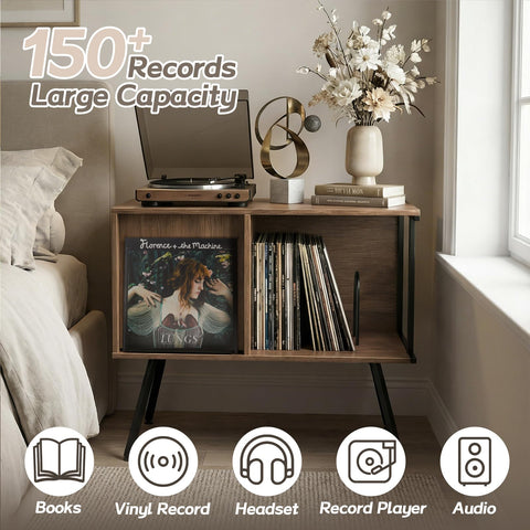 Faesun vinyl storage with dividers keeps albums organized by genre or artist.
