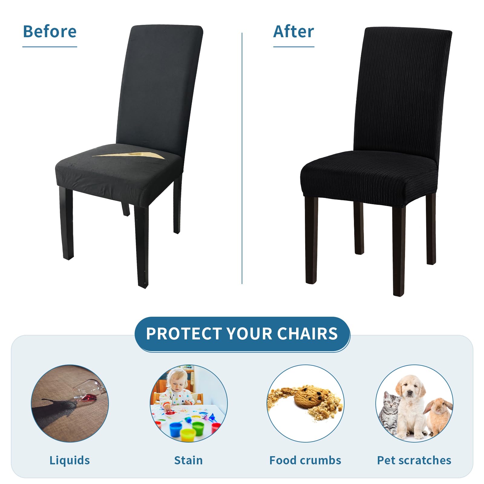 Fafua Stretch Dining Chair Cover in a dining room setting for quick room refresh.