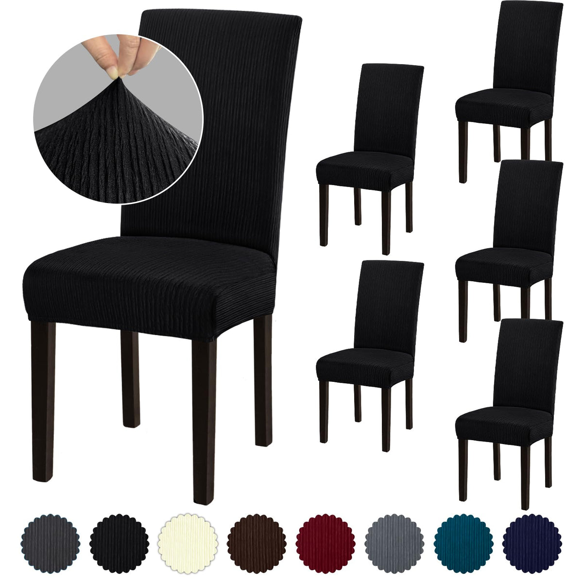 Fafua Stretch Dining Chair Cover front view protects chairs from stains and spills.