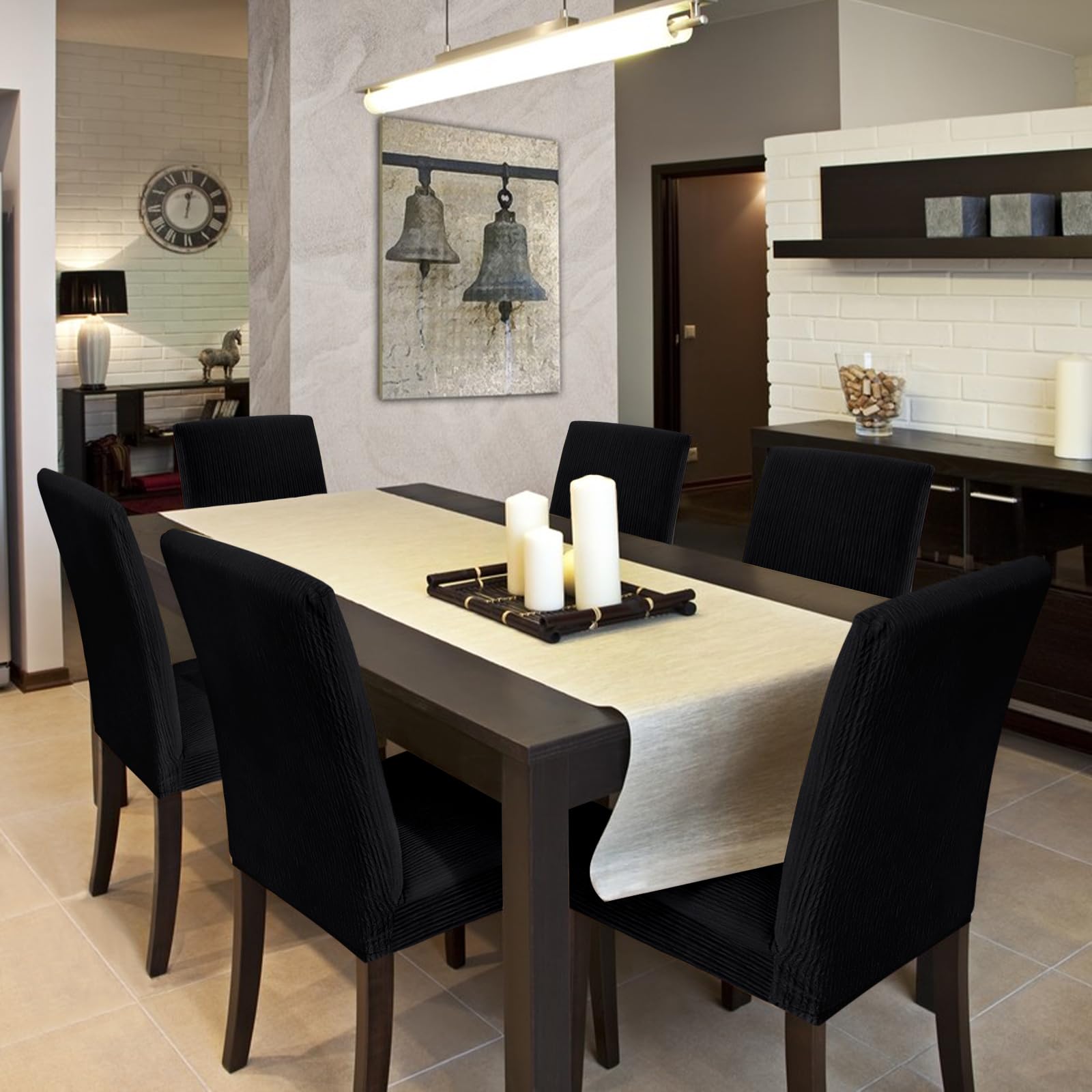 Fafua Stretch Dining Chair Cover side view, durable fabric guards against pet damage.