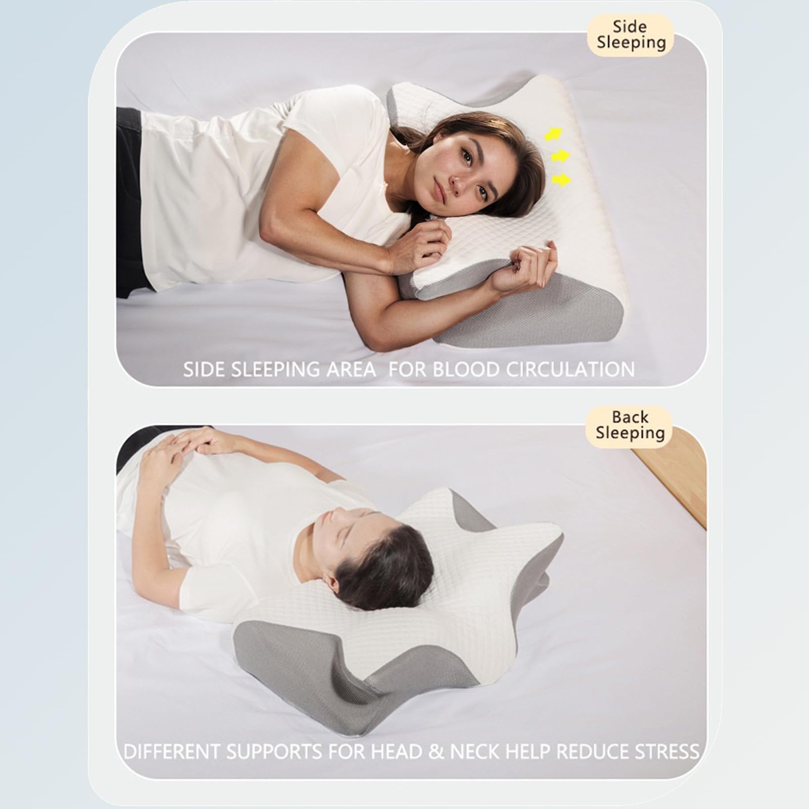 Fagofid Doreve Cloudfaser Pillow contoured grooves cradle head and arms.