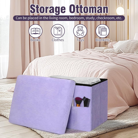 Faipue folding foot rest in purple adds portable seating near sofas.