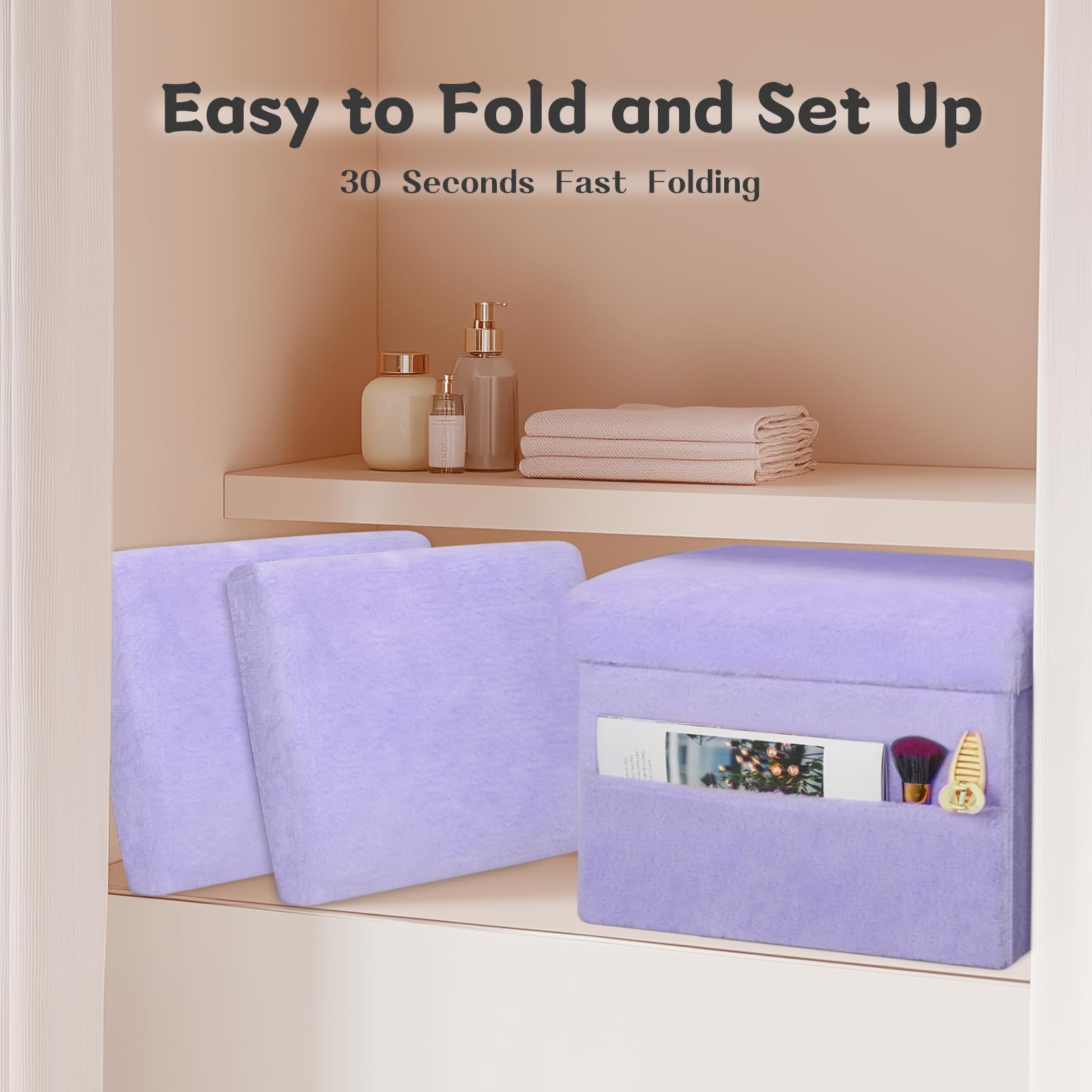 Faipue multipurpose ottoman in purple for coffee table or extra seating.