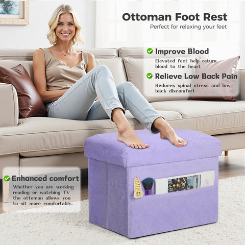 Faipue storage ottoman bench in purple, sturdy and foldable for living rooms.
