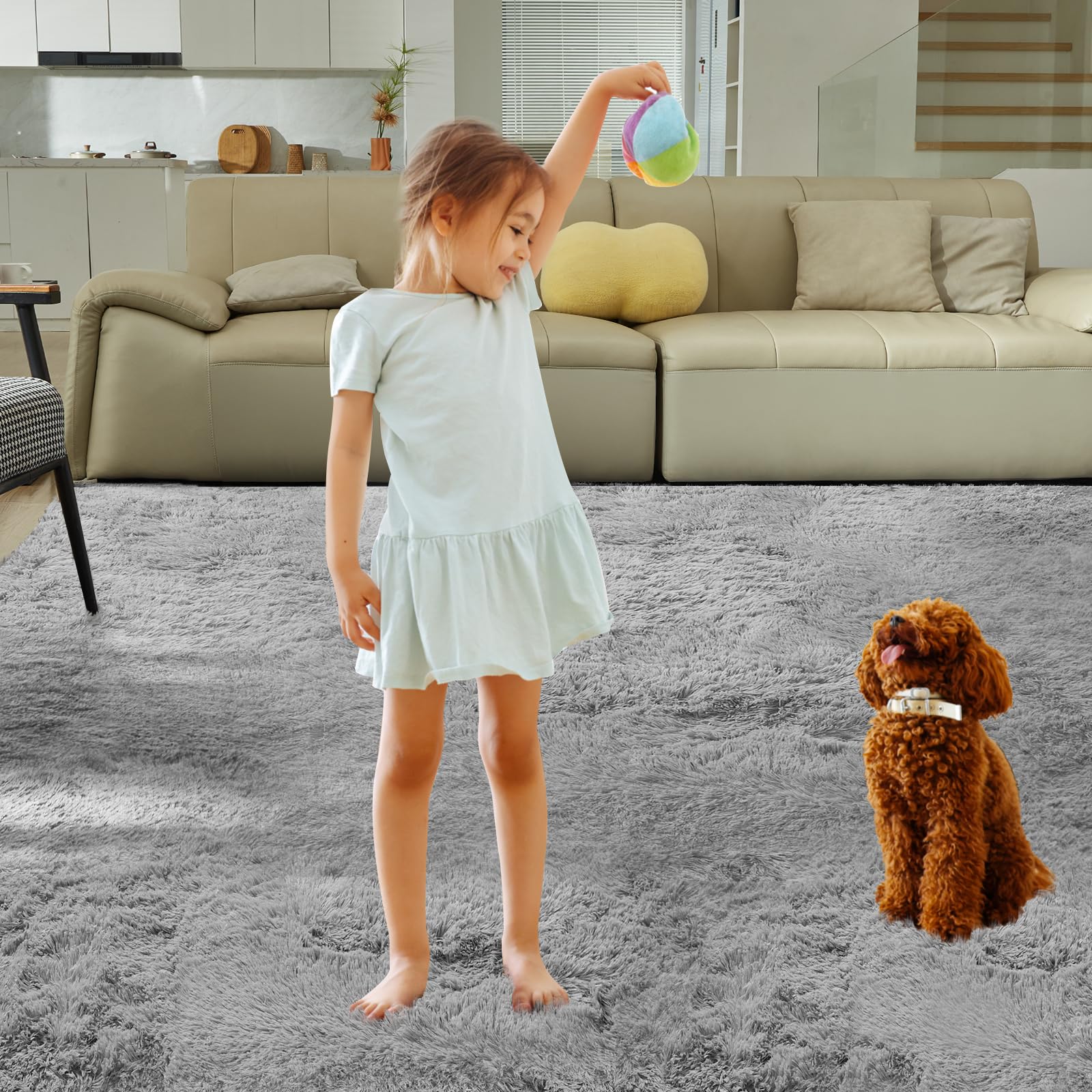 Fairblink 5x8 Fluffy Shag Rug in bedroom provides plush texture for restful relaxation.